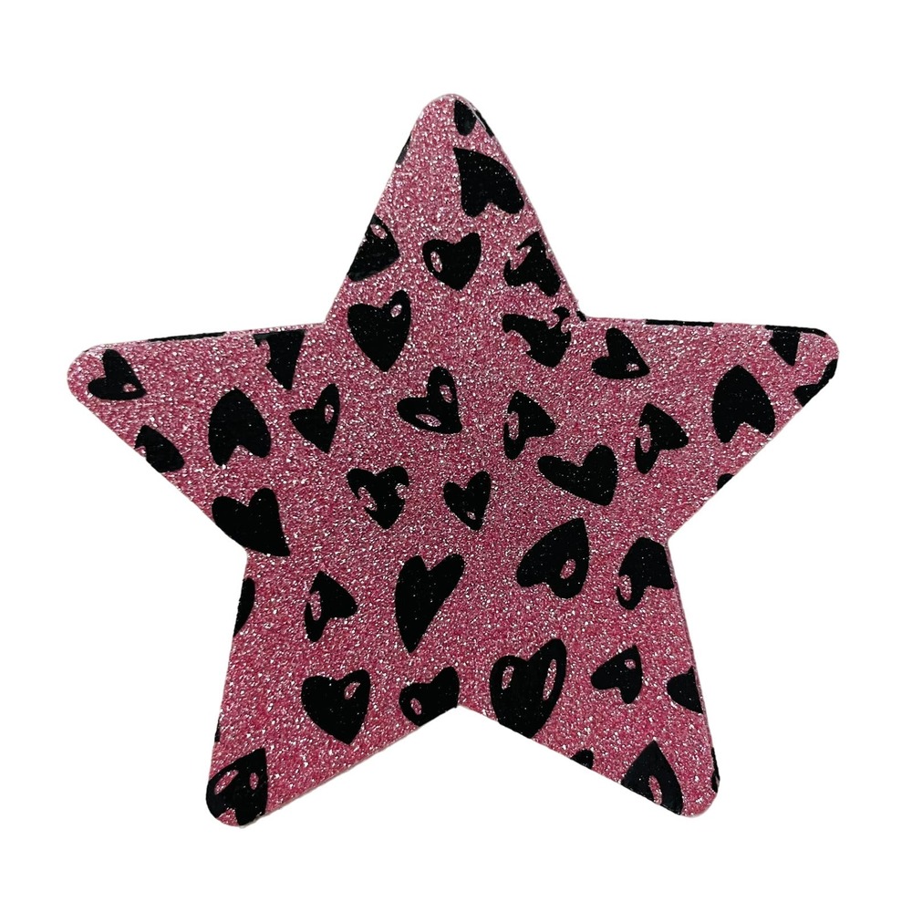 Saved By The Bell Pink Glitter Black Scribble Heart Nipple Pasties Set